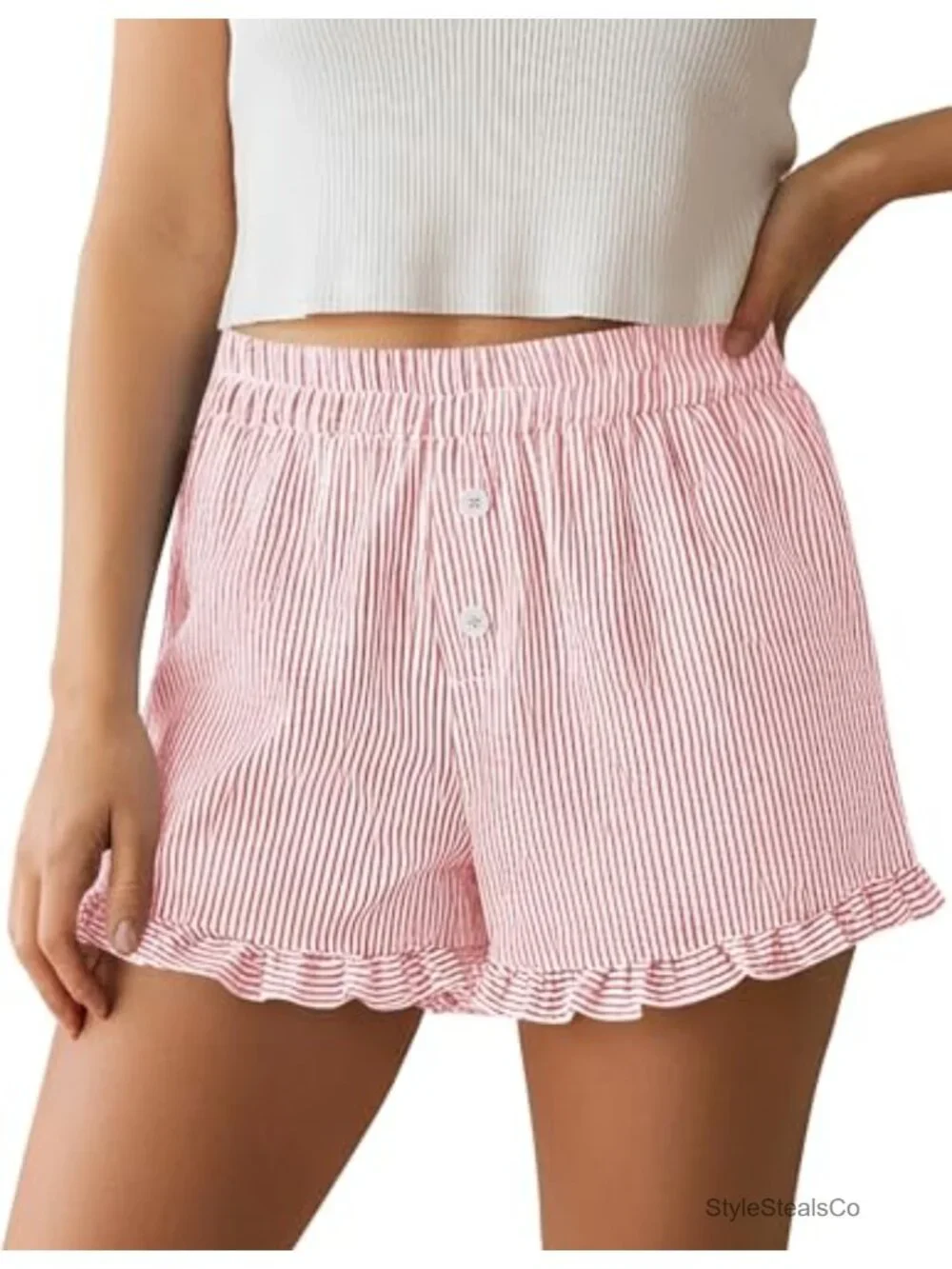 Striped Ruffle Hem Pajama Shorts with Pockets Y2K Lounge Beach Bottoms